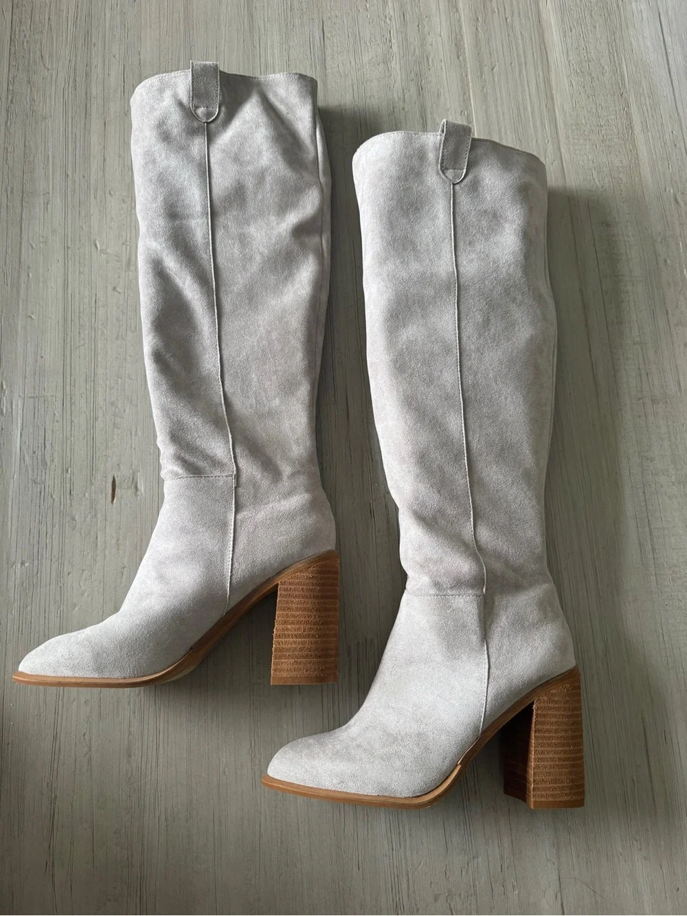 Vici Light Gray Over-the-Knee Suede Block Heel Boots